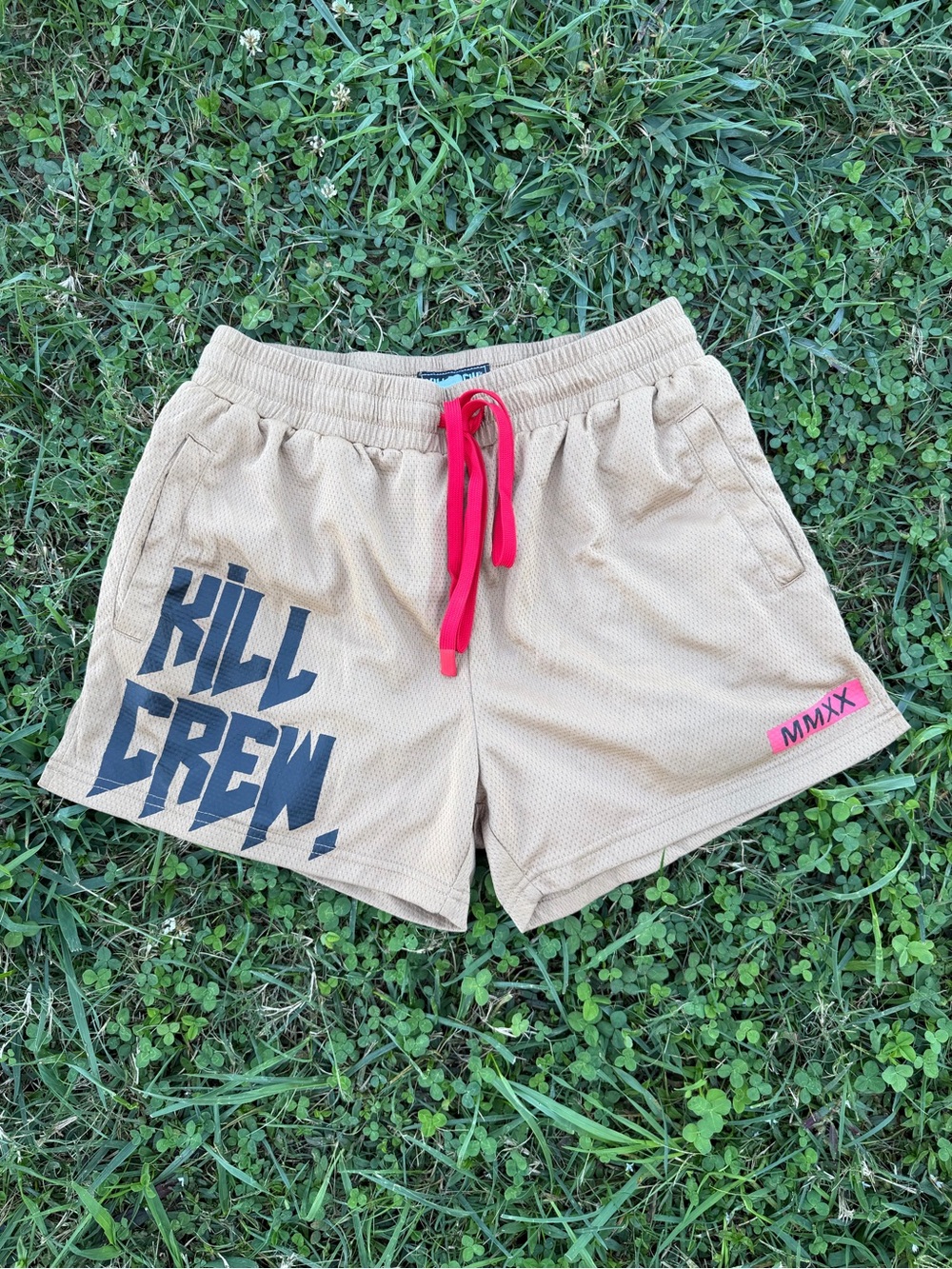 Kill Crew Mesh Shorts in Tan & Red- Size Large